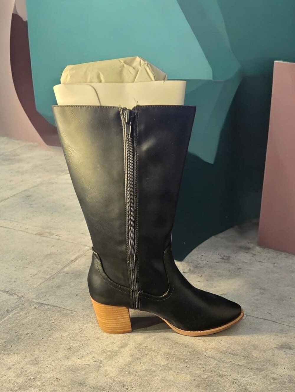 DV Dolce Vita Black Leather Knee-High Block Heel Boots | Side Zip, SZ 9- NEW - Picture 5 of 6